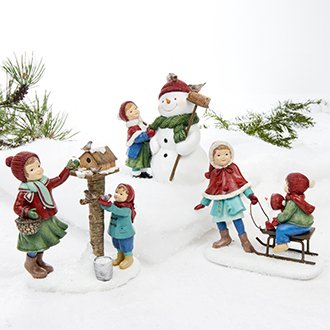 Pobra - Børn ude og lege med snemand 16 cm høje 3 stk. i sæt