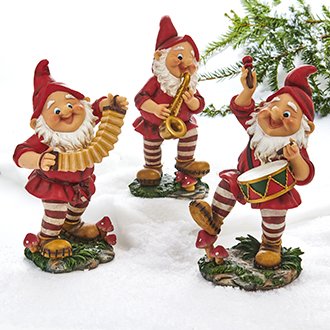 Pobra - 3 Stk. skovmænd spiller glad jule melodi - 26 cm høje 