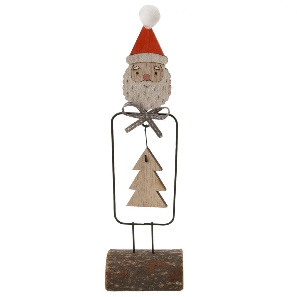 Julemand i træ på metal og træ fod 