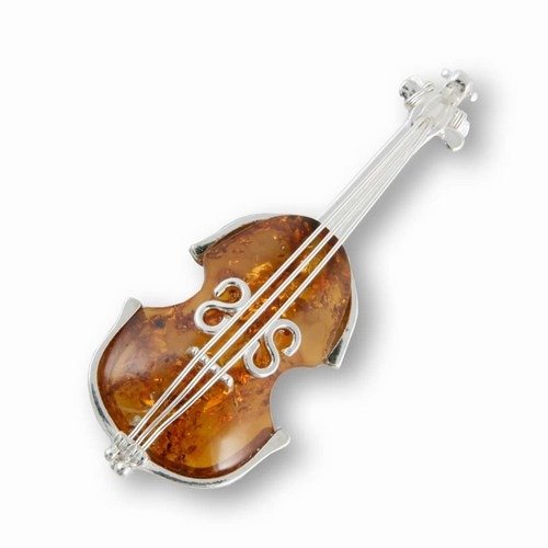 Broche i sølv og Rav - Smuk violin som vil pynte hver en bluse
